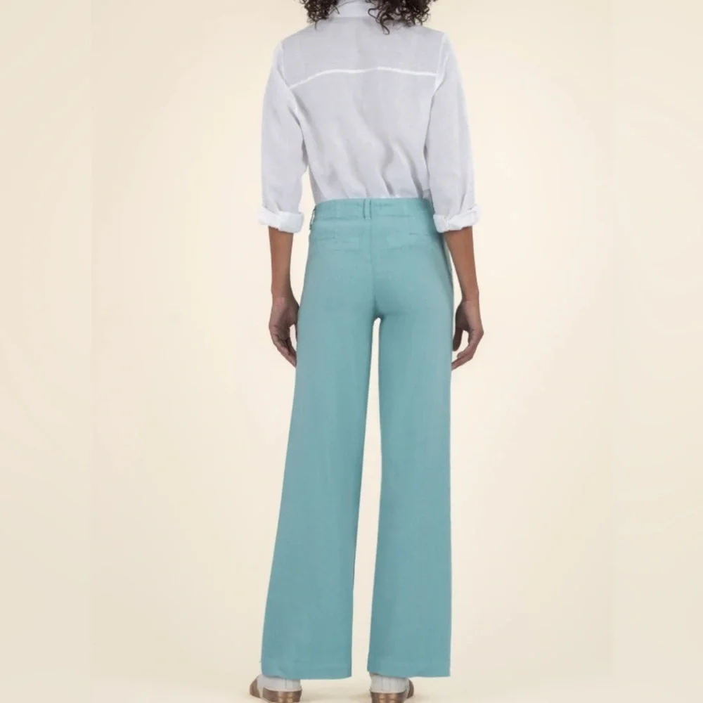 Kut from the Kloth High-Rise Wide Leg Pants in Aqua Blue - Picture 3 of 10